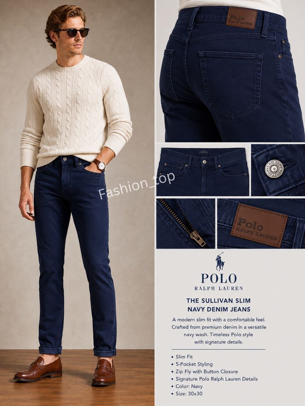 Polo Ralph Lauren The Sullivan Slim Men’s Army Blue Denim Jeans 30x30